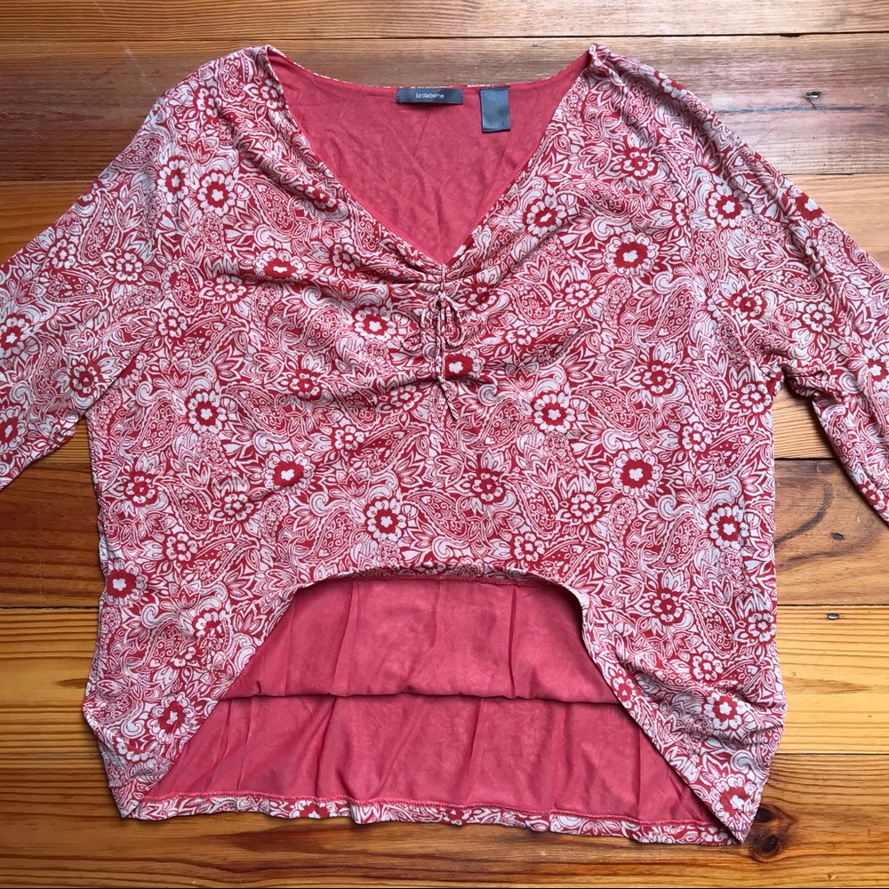 Liz Claiborne Red White Mesh 3/4 Length V-Neck Blouse, EUC, 3X - Picture 11 of 14